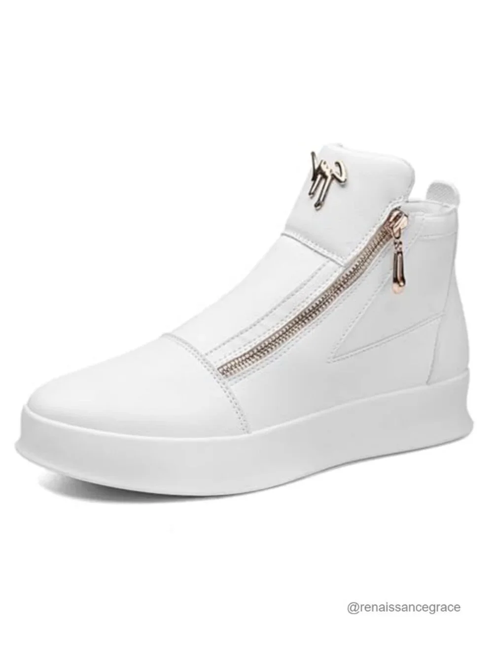 High-Top Leather Sneakers with Gold Zippers Fashion Street Wear Cushioned Ankle